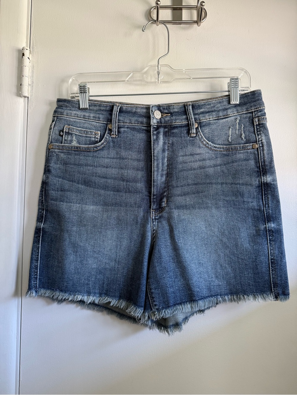 Judy Blue Medium Wash High-Rise Frayed Hem Denim Shorts, Size XL